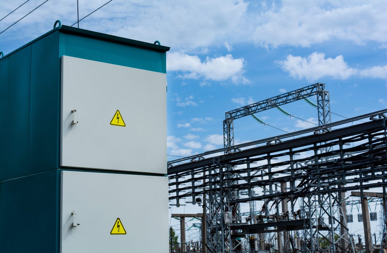 transformer box on the background of a transformer substation